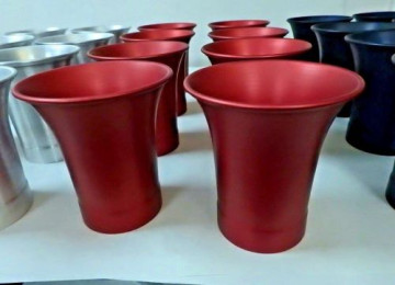 CLOSEOUT RED  Aluminum Bells - 2-5/8" ID Ram Tube x 4-1/2" Tall - SPUN ALUM.